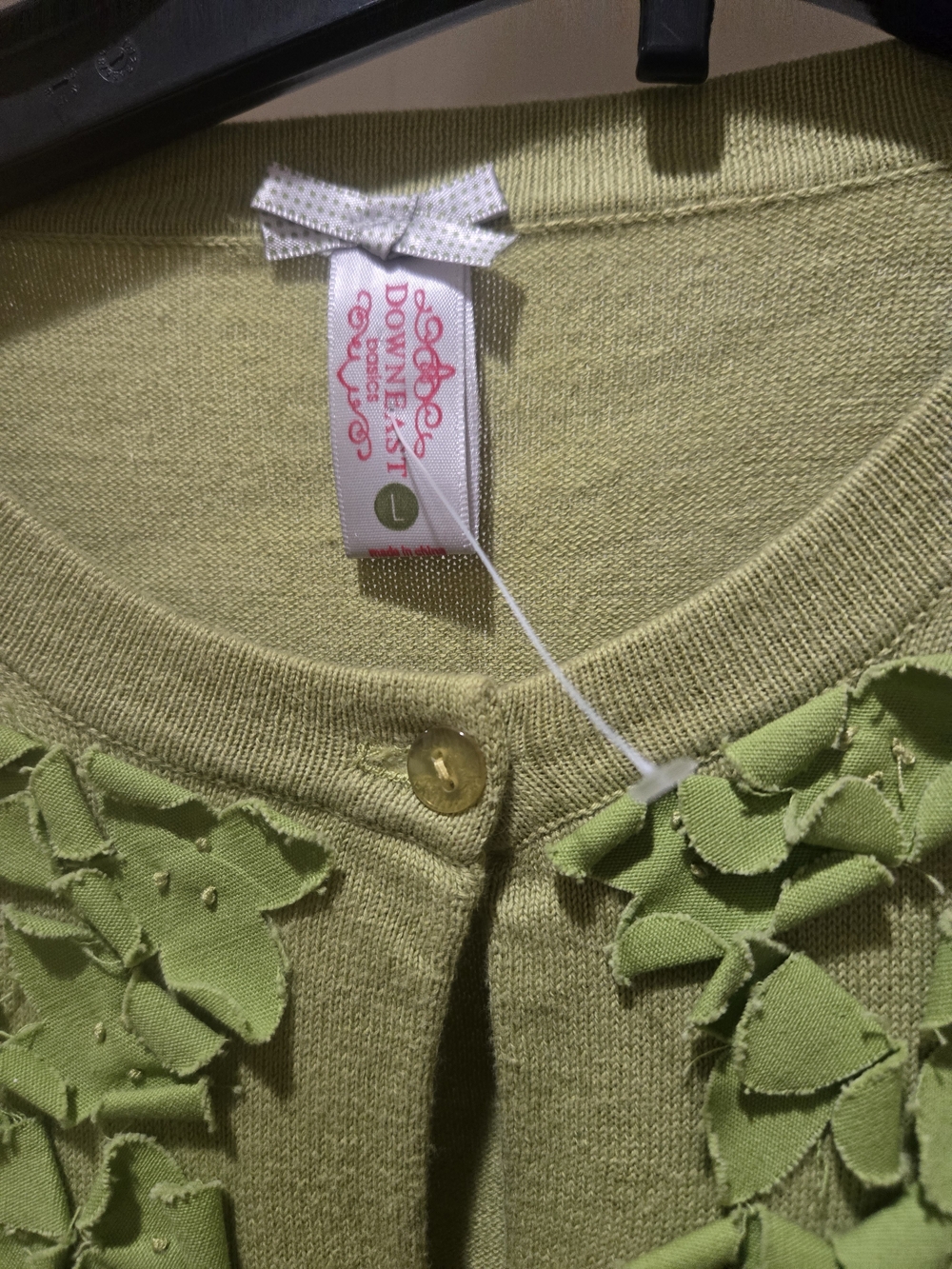 DownEast Lime Green Ruffle-Front Cardigan Size L - Picture 3 of 6